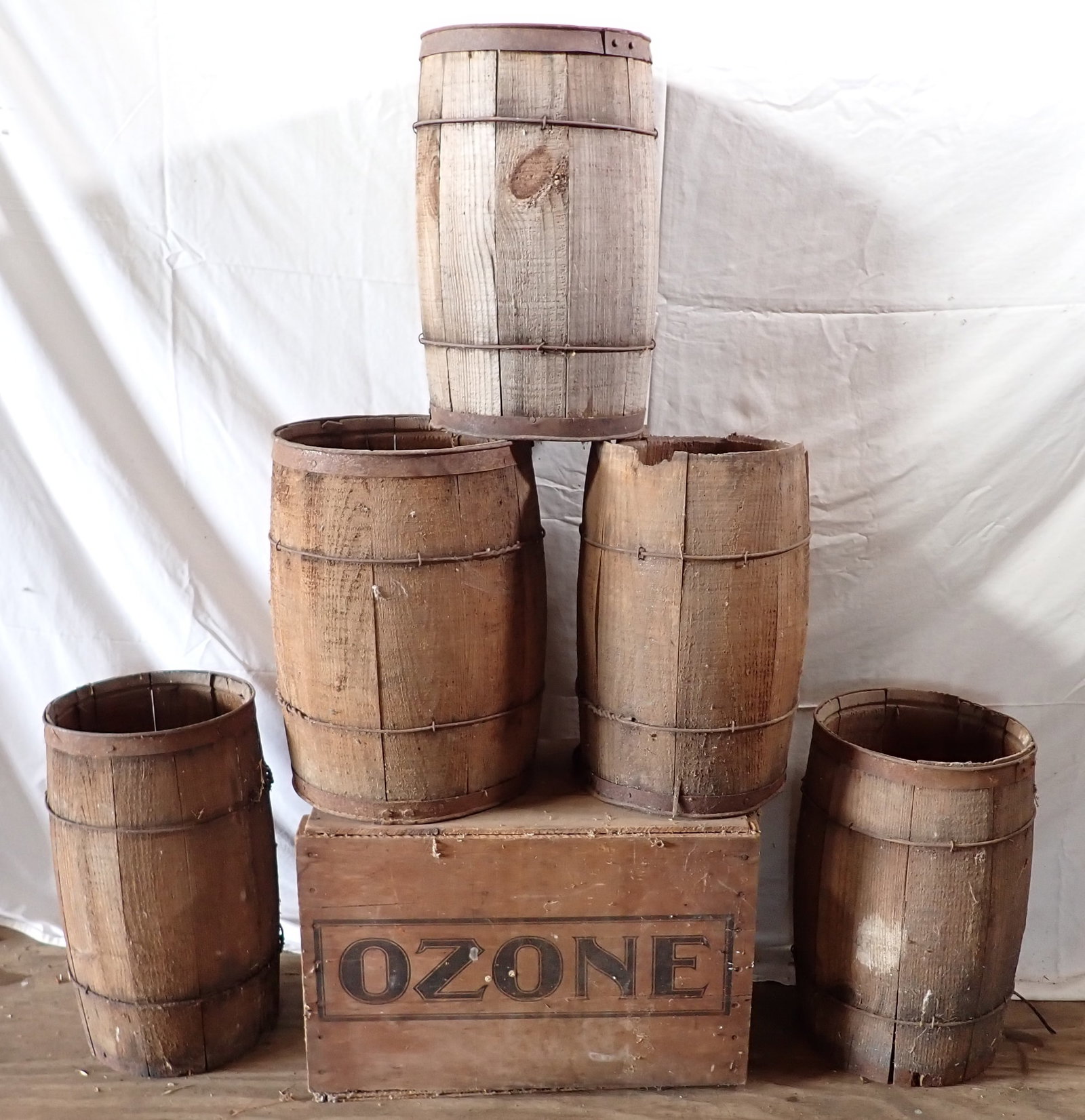 Nail Kegs & Ozone Salt Wooden Crate: Crate is approx 11 1/2" x 21 1/4" x 14 1/4" tall. NO SHIPPING