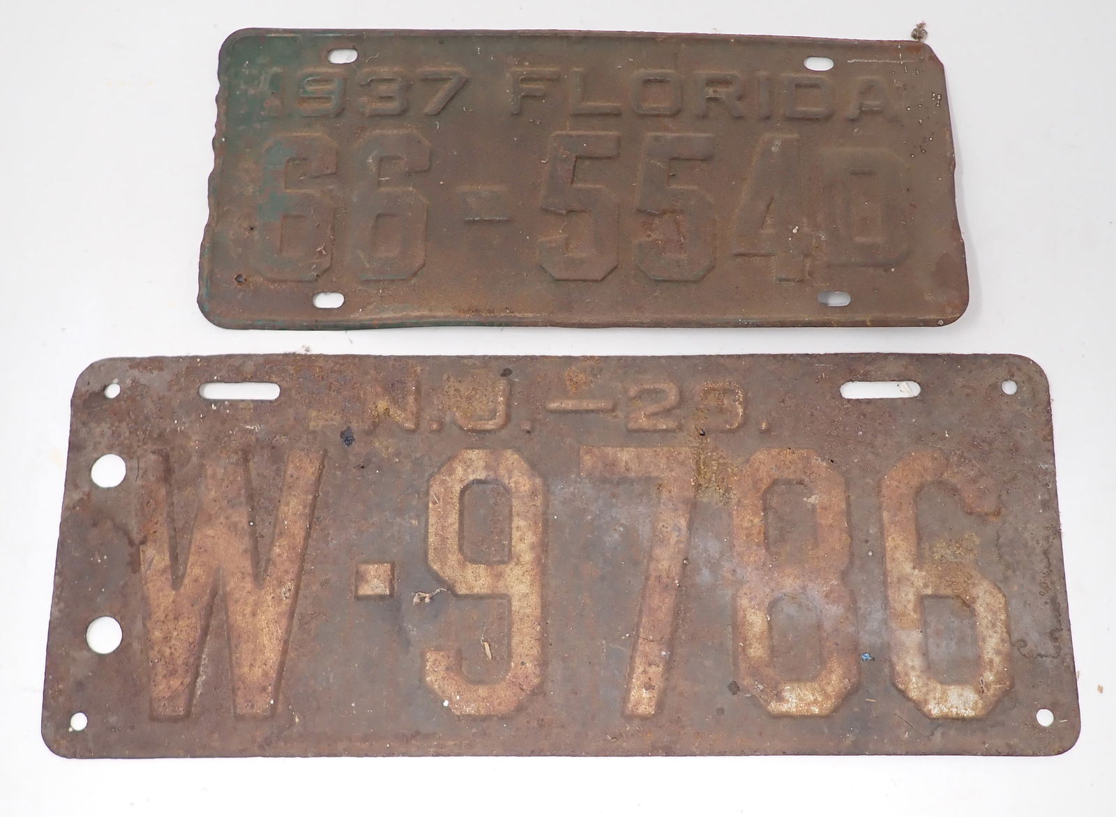 1929 New Jersey 1937 Florida License Plates (1 of 2)