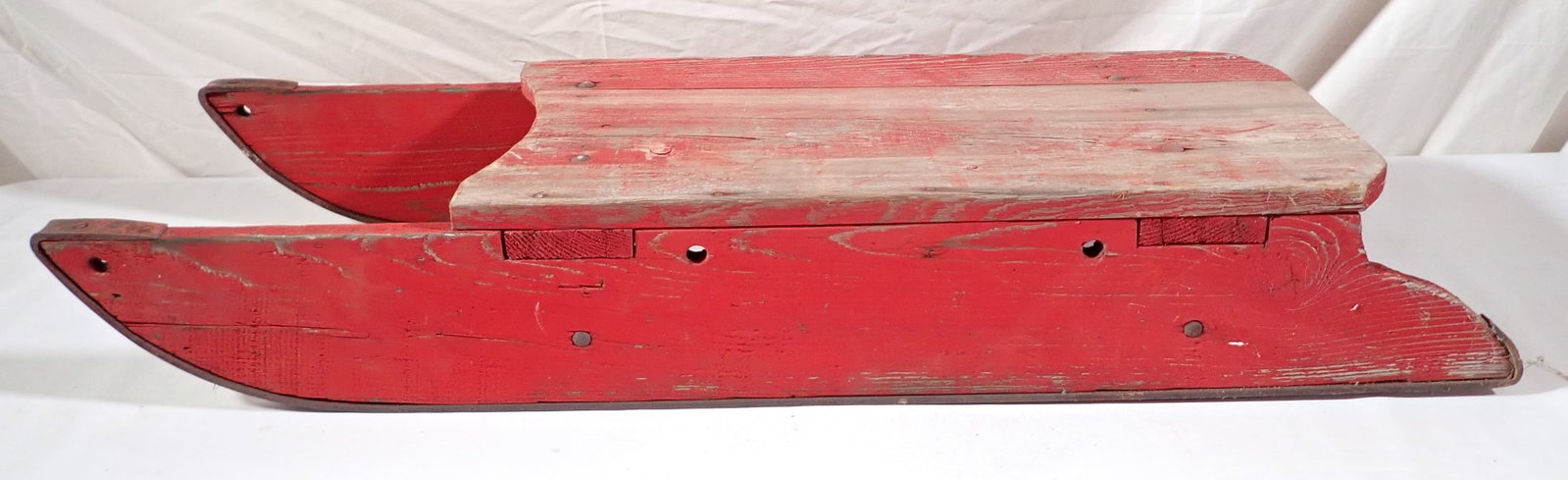 Antique Childs Sled in Red Paint: Approx 14" x 45" x 7". NO SHIPPING !