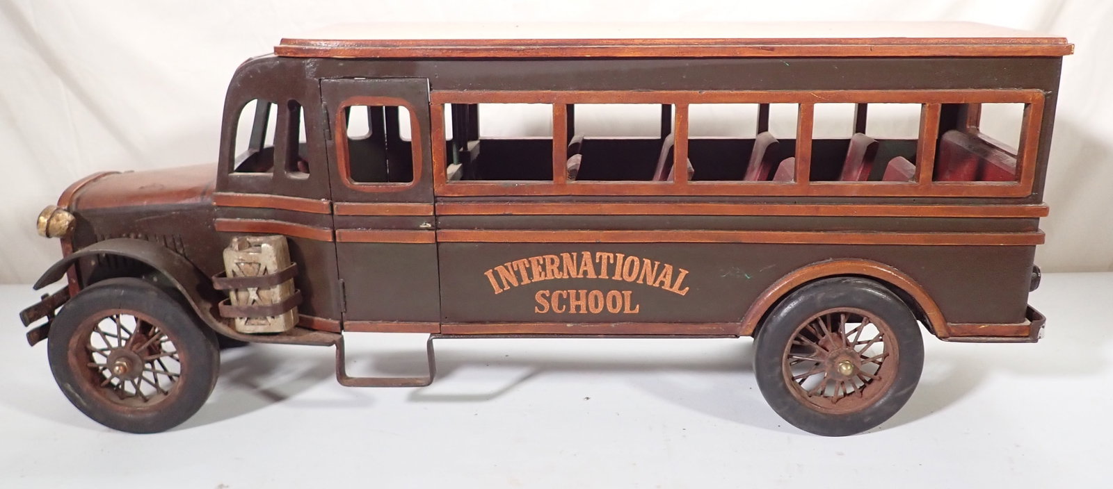 Wooden Decorator Bus: Approx 8 5/8" x 31 1/4" x 12 1/2" tall. NO SHIPPING !