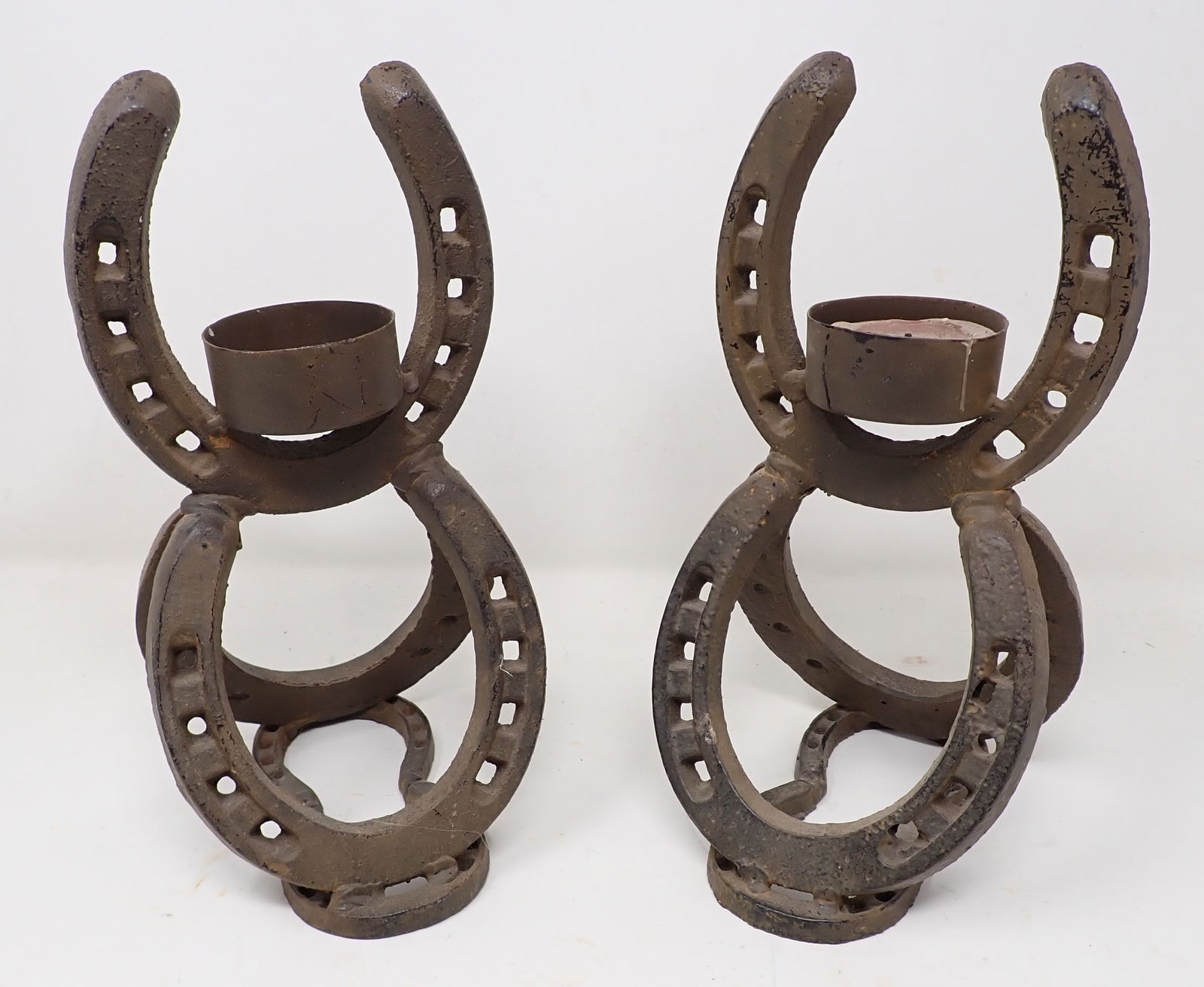 Pair of Cast Iron Horse Shoe Candle Holders (1 of 1)