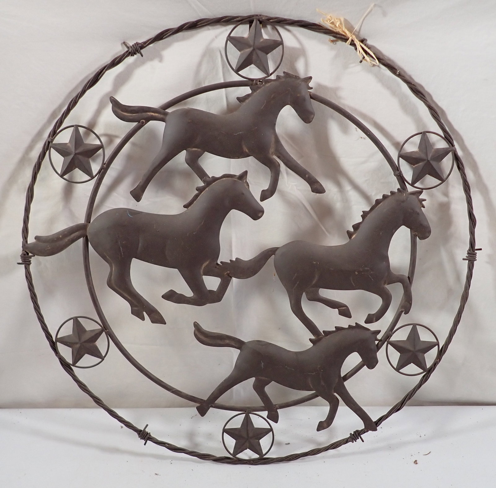 Barb Wire Style Horse Plaque Wall Hanging: Approx 24" in diameter. No shipping