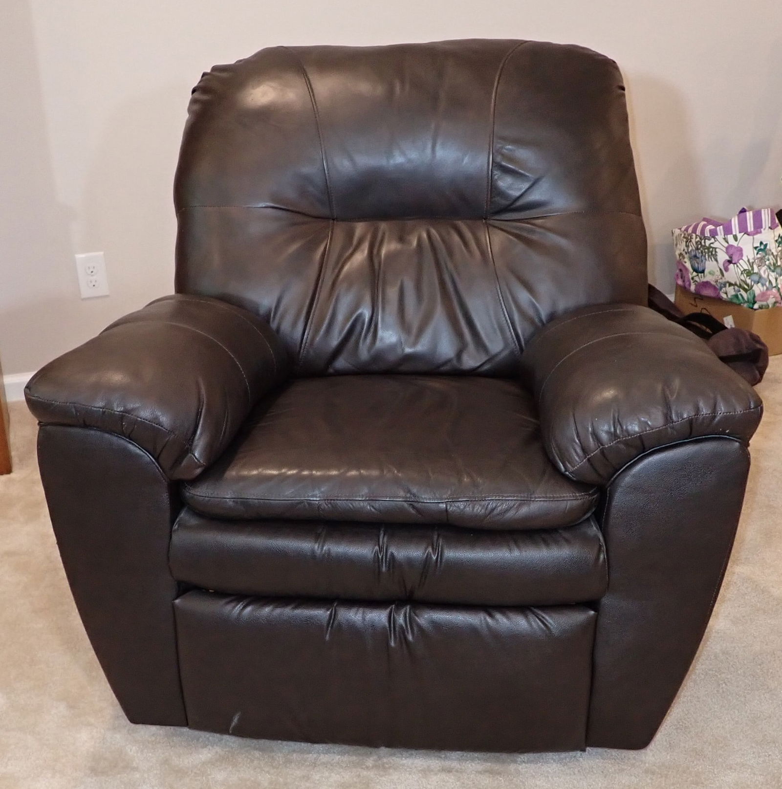 Recliner: Approx 38 1/2" wide, 19 1/2" to seat, 21" deep to backrest , 37" overall depth. No shipping ! Bring help to remove from basement
