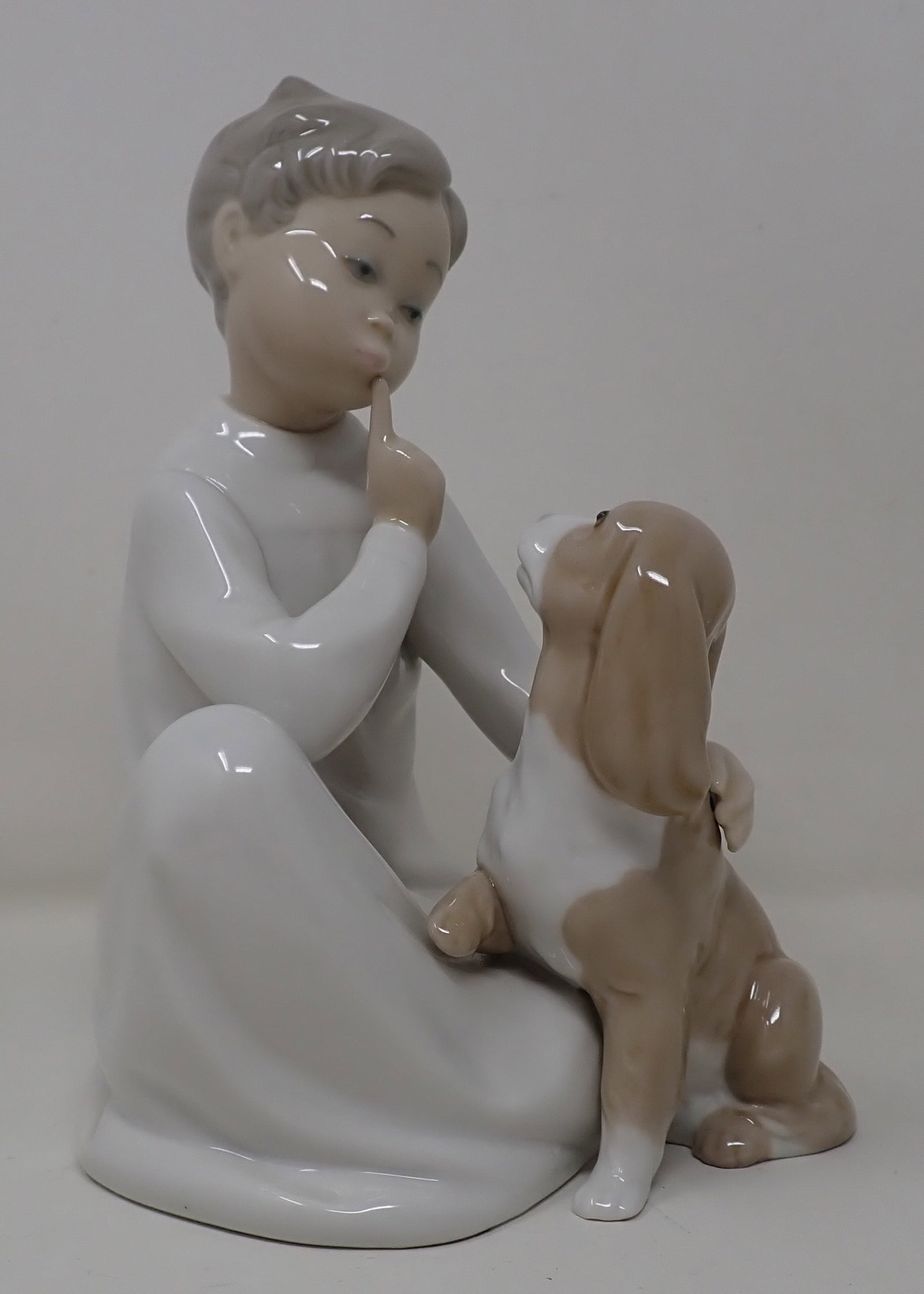 Lladro Boy Shhhh Quiet Puppy: Apprx 8" tall