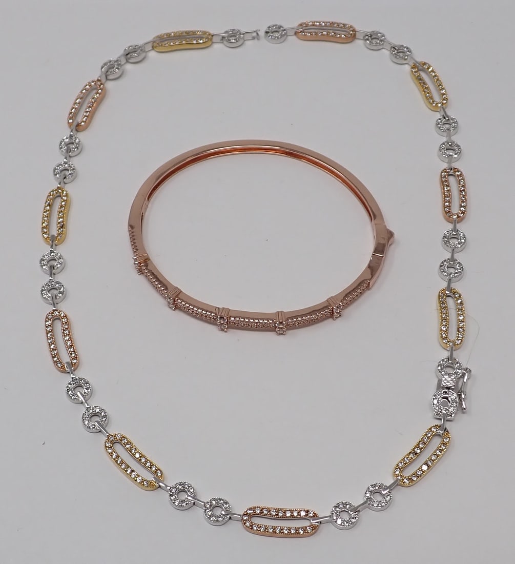 Sterling Necklace and Bracelet with Pink Gold-tone Wash (1 of 5)