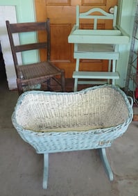 High Chair Shelf & Wicker Cradle