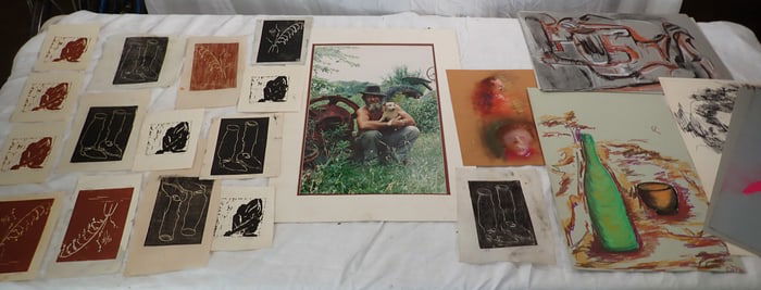 Misc Art incl Dina Yellen Wood Block Prints Pastels