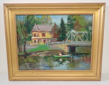 John Reilly Fishing Scene Oil on Board Painting
