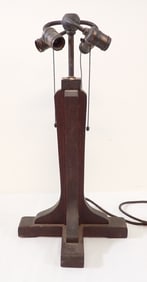 Arts & Crafts Oak Table Lamp w/ Hammered Copper Collar