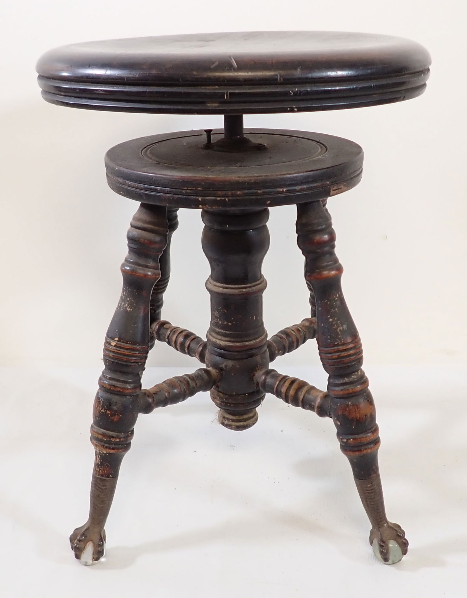 Piano Stool w/ Glass Ball & Claw Feet: Approx 14 1/4" in diameter and 19 1/2" tall. No shipping !