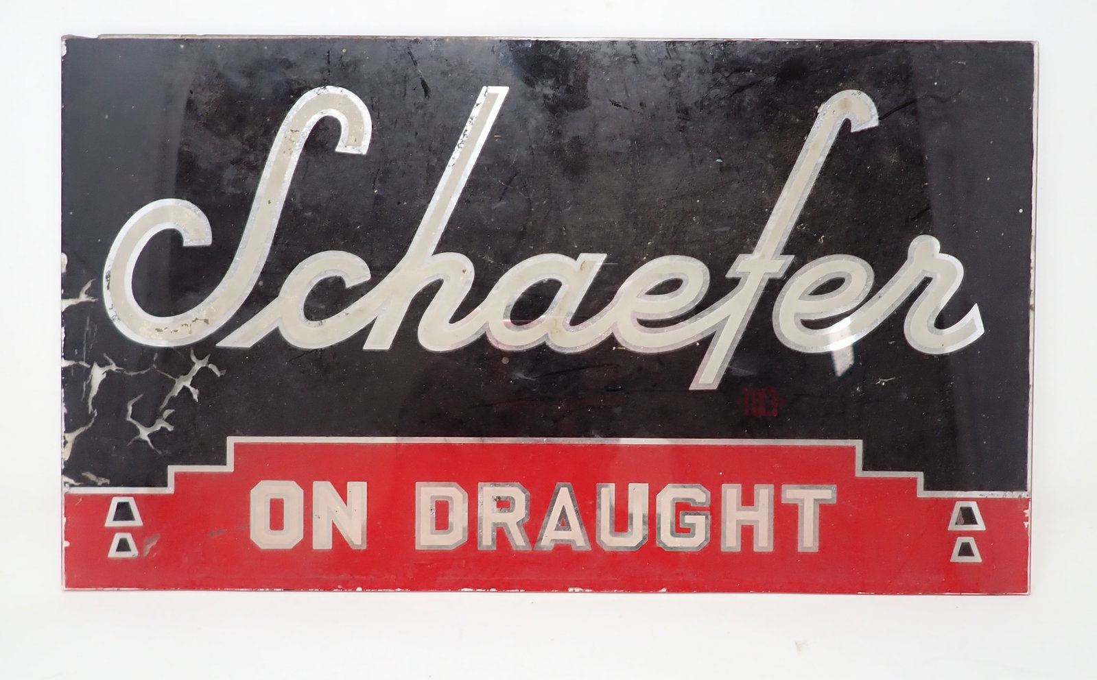 Schaefer On Draught Glass Beer Sign: Approx 8" x 14".