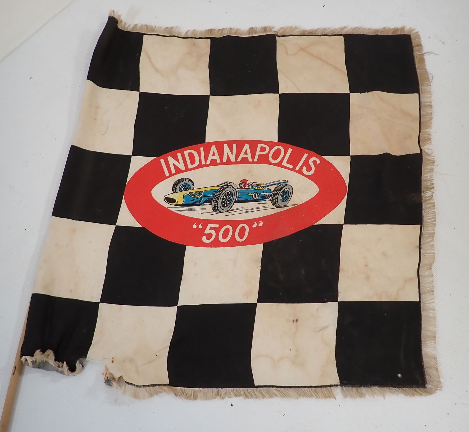 Indianapolis 500 Racing Flag: Flag is approx 16 1/2" x 17". Total length is apprx 36".
