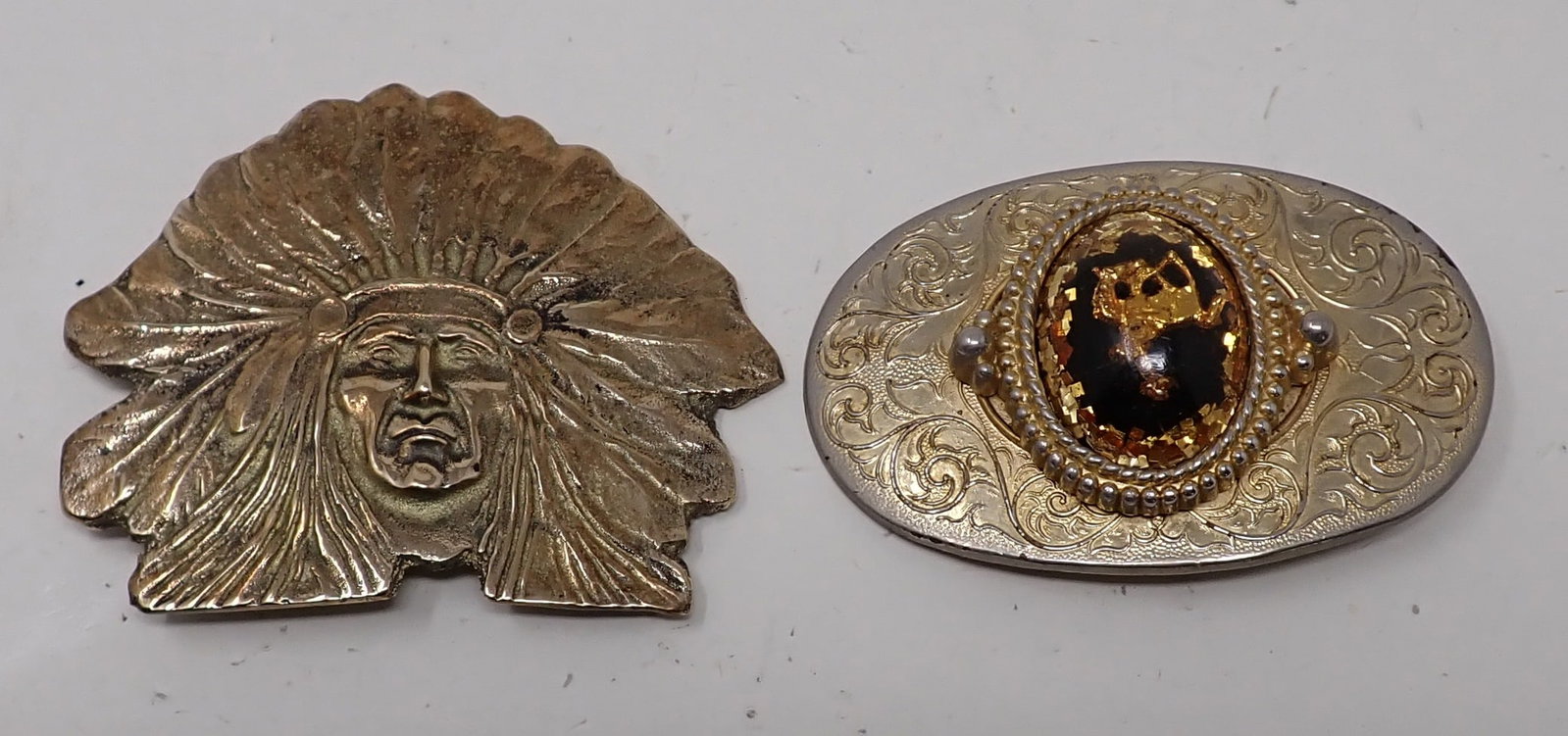 Belt Buckles incl Brass Indian Chief: Indian is approx 3" x 3 3/4"