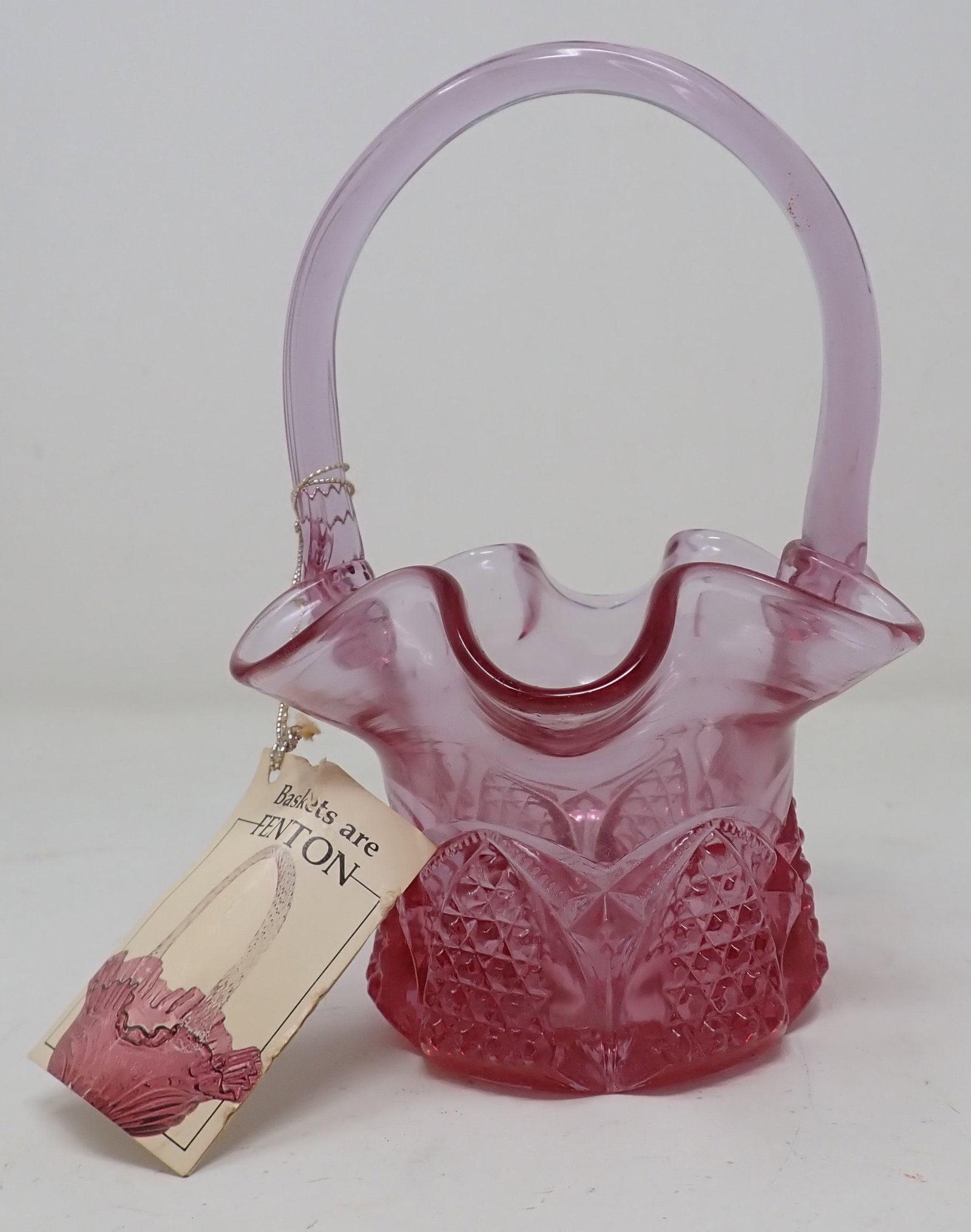 Fenton Glass Basket: Apprx 5 1/4" in diameter and 7 1/4" tall
