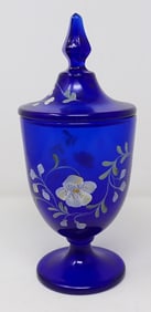 Hand Painted Fenton Covered Jar by S. Bryan