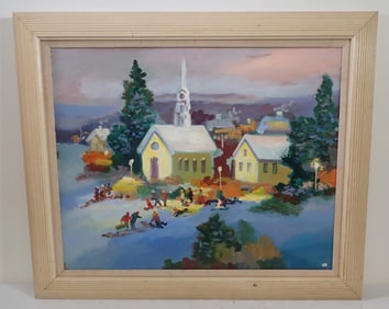 John Reilly Winter Scene Oil Painting on Board
