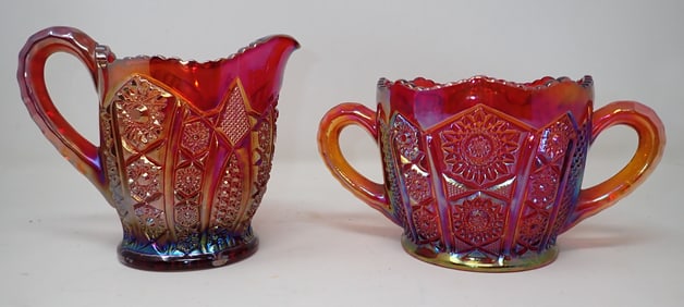 Carnival Glass Creamer & Sugar
