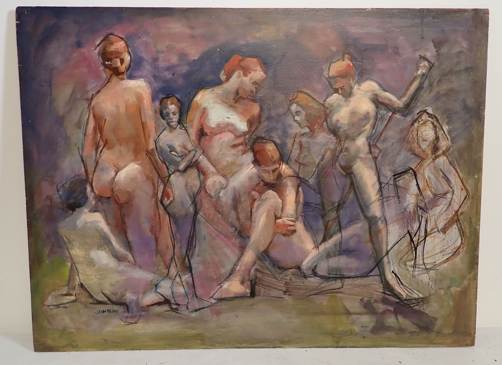 John Reilly Nudes Oil on Board Painting (1 of 4)