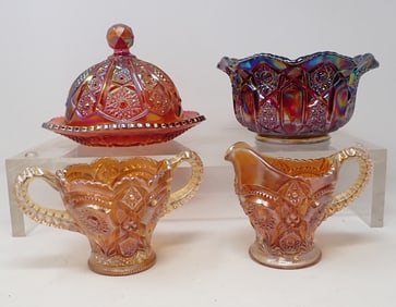 Carnival Glass Butter Dish Bowl Creamer Sugar