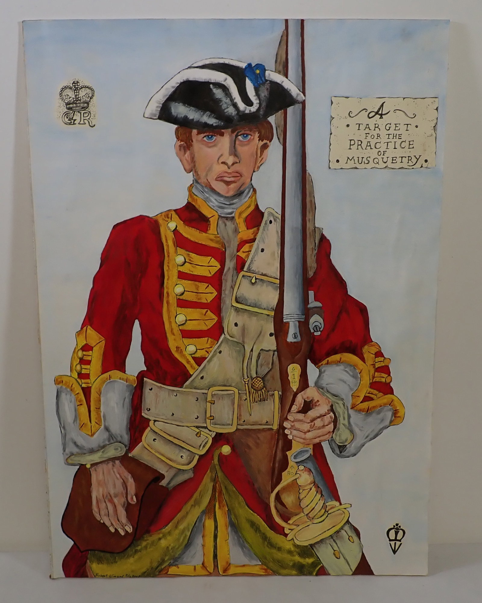 2005 Robert Limons Musquetry Soldier Oil Painting: Oil painting on paper, applied to foam board. Approx 26" x 37". If shipping is needed, contact UPS Store 5528 to get a quote before bidding. There are no refunds because of shipping price.