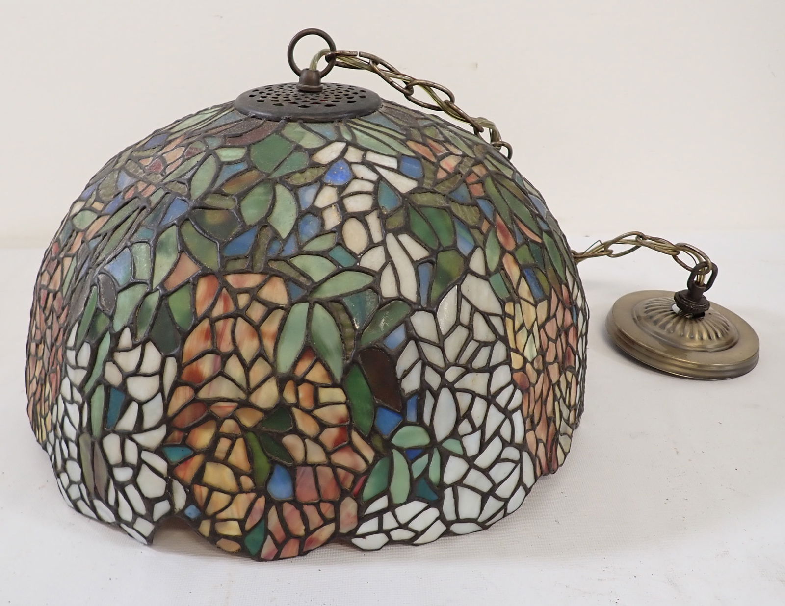Stained Glass Hanging Light: Approx 17" in diameter. No shipping