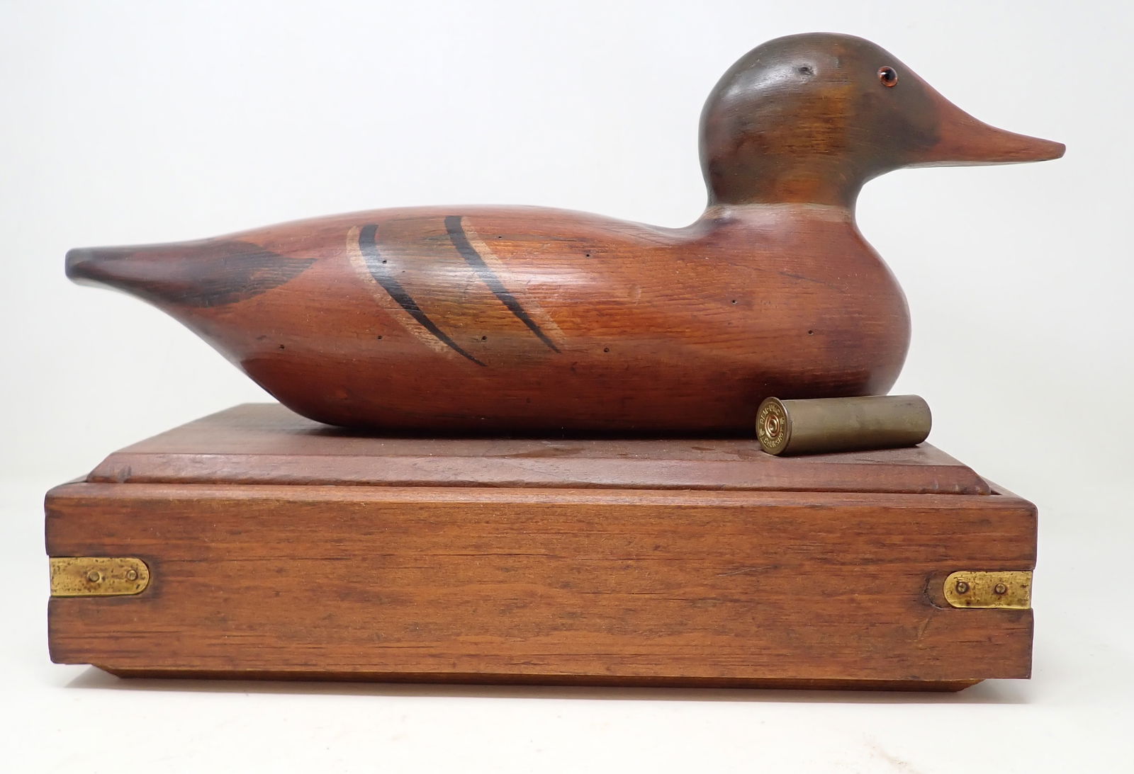 Wooden Duck Decoy Mounted on Box (1 of 7)