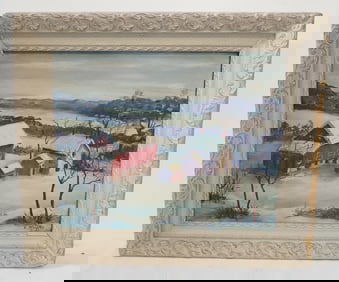 V. Pfeiffer Farm Winter Scene Oil Painting