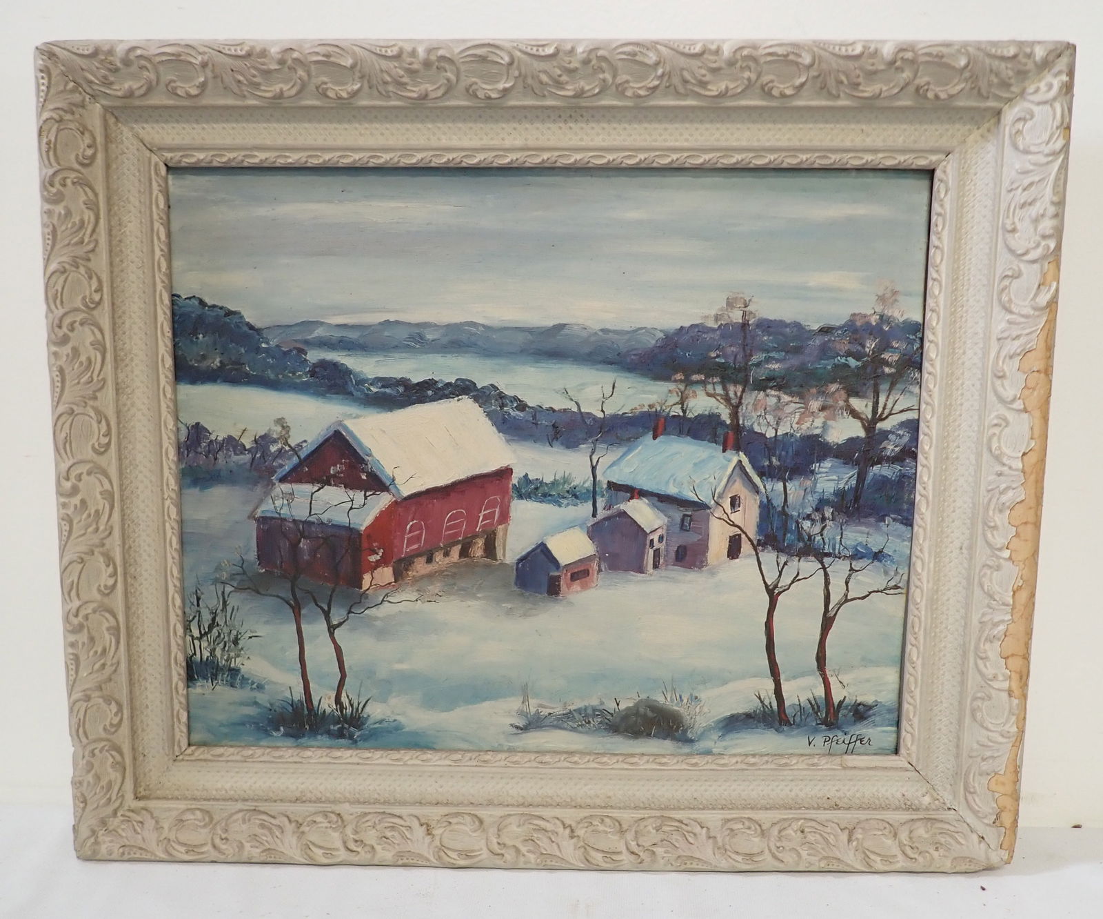 V. Pfeiffer Farm Winter Scene Oil Painting (1 of 3)