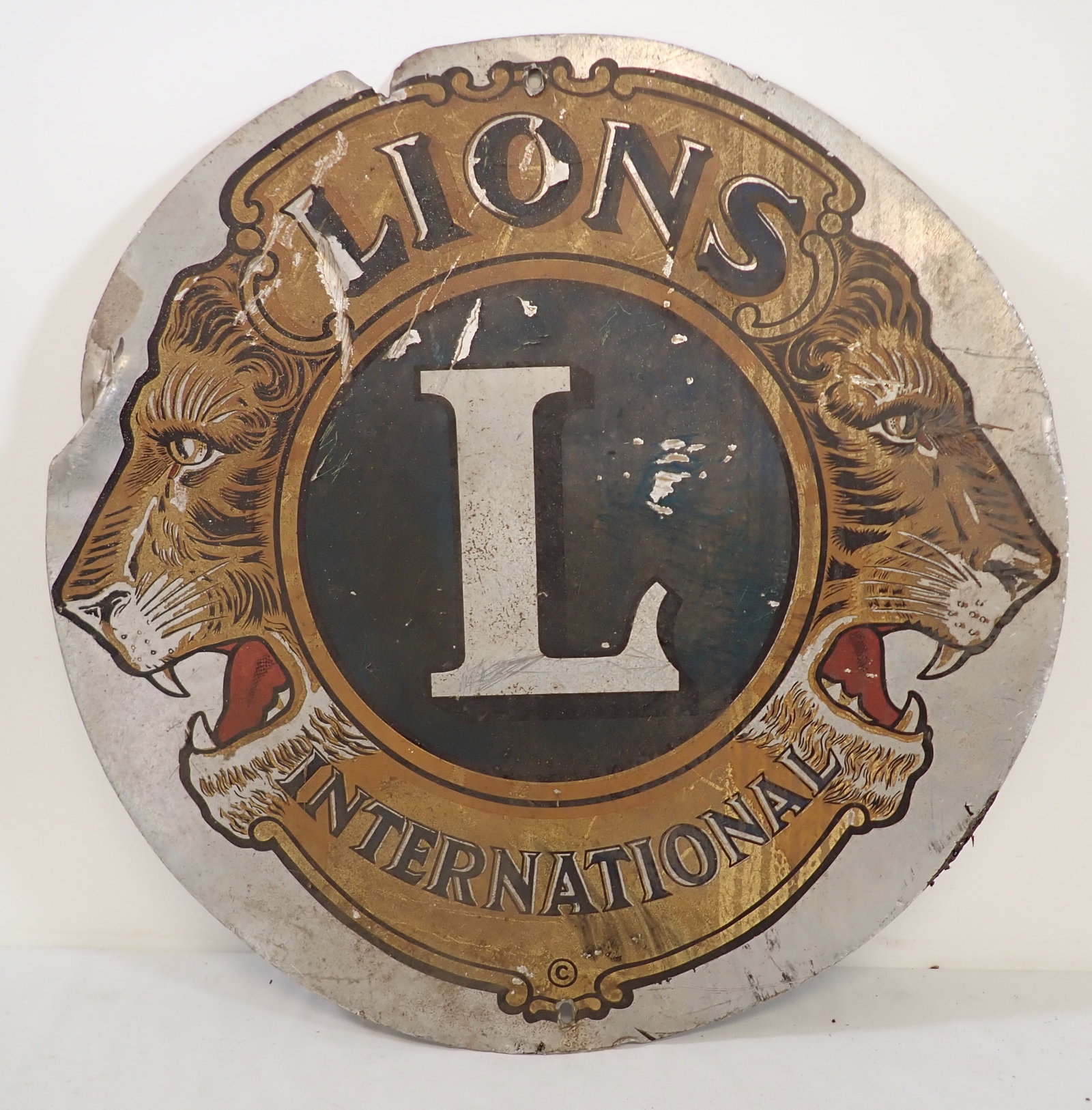 Lions International Aluminum Sign: Approx 30" in diameter