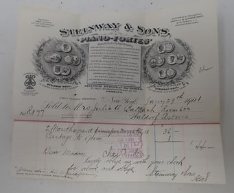 1901 Steinway & Sons Piano Billhead / Receipt