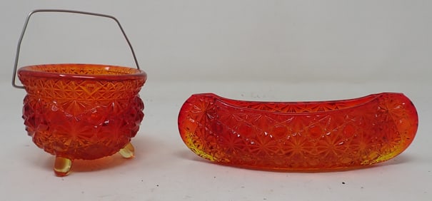 Carnival Glass Canoe & Footed Kettle