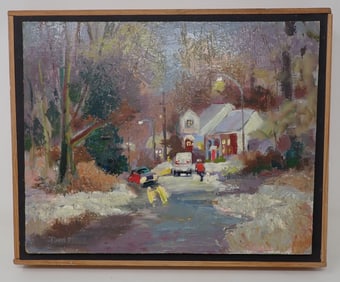 John Reilly Colonia Winter Scene Oil Painting