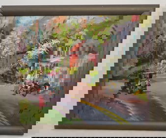 John Reilly Town Scene Oil on Board Painting