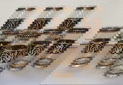 8 Black & Gold Culver Highball Glasses