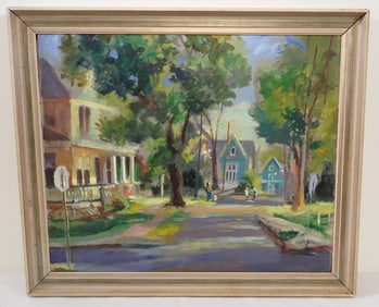 John Reilly Town Scene Oil on Board Painting