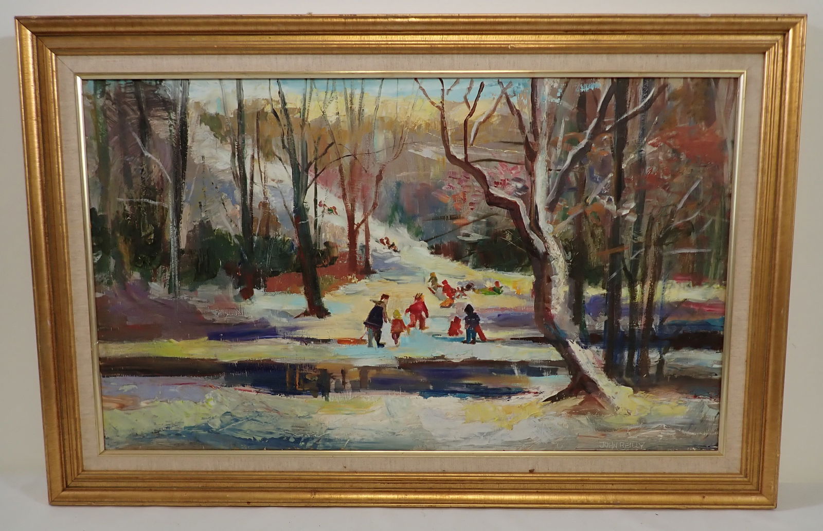 John Reilly Winter Sleigh Riding Oil Painting (1 of 5)