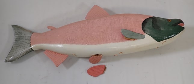 Large Wooden Fish Decoy Signed O.B