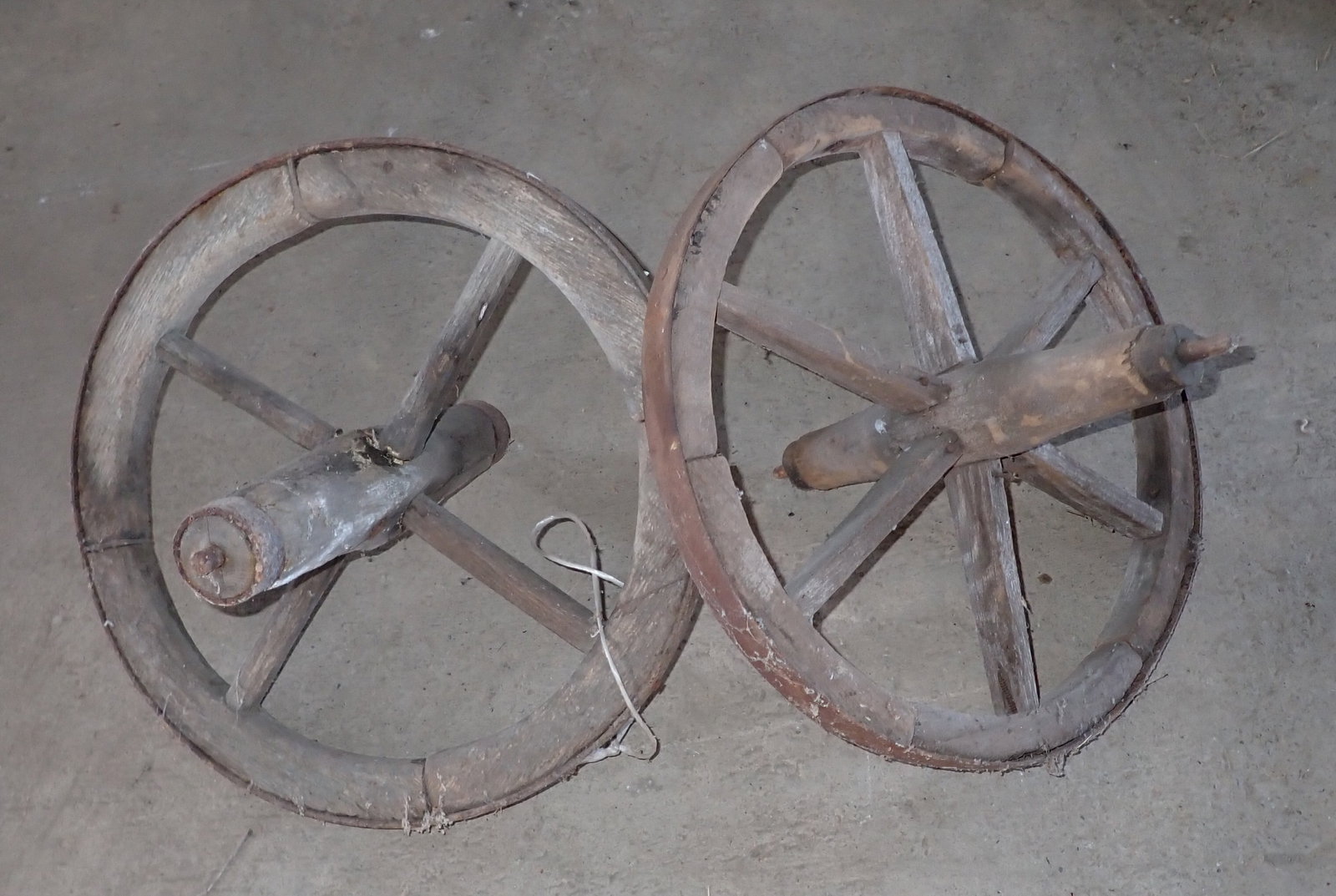 2 Wooden Wheel Barrow Wheels: Approx 20" in diameter. No shipping