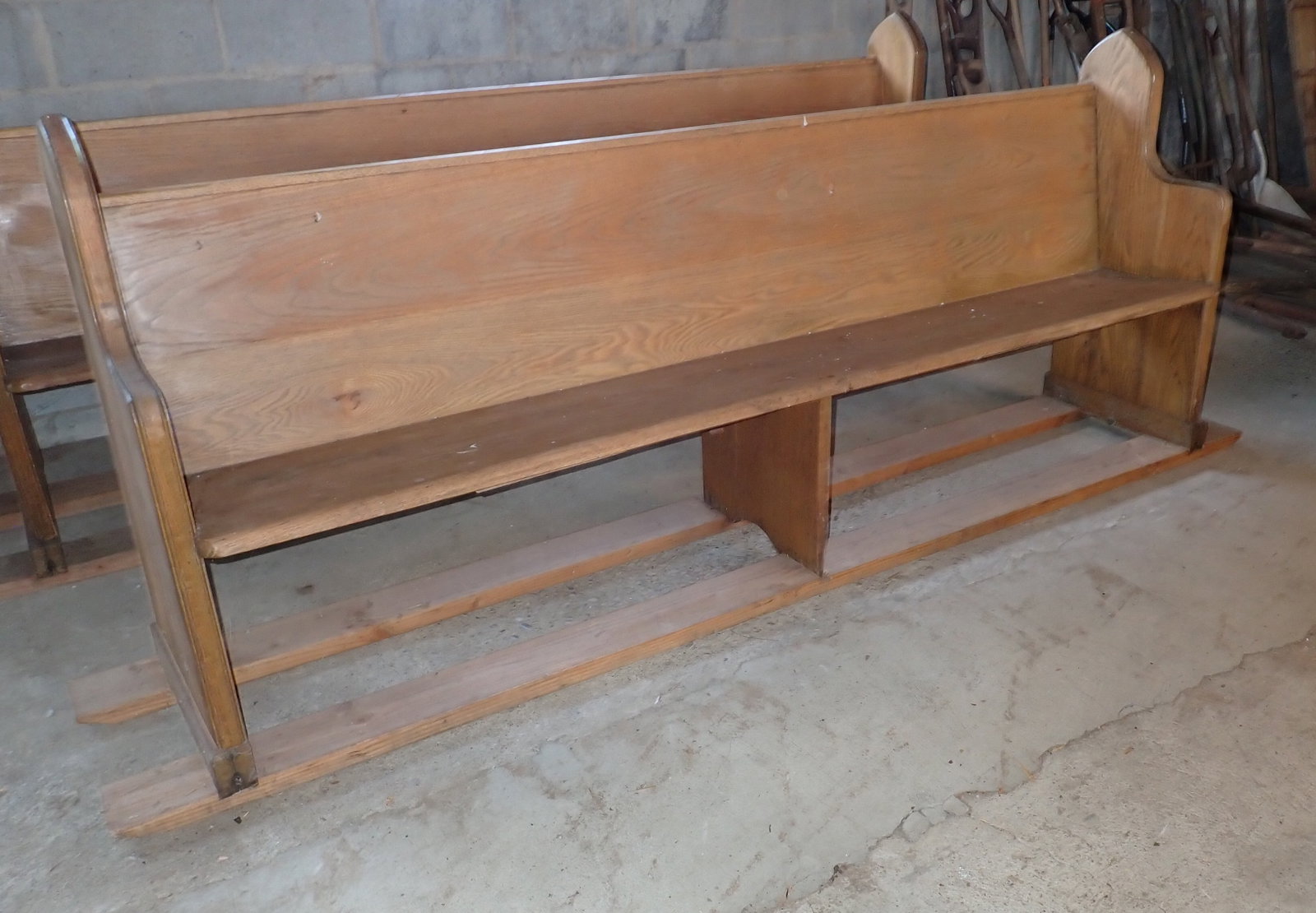 Church Pew: Approx 19 3/4" x 93 1/2" x 39 3/4" tall. Mounted on 2x6's. No shipping ! Bring proper help to remove.