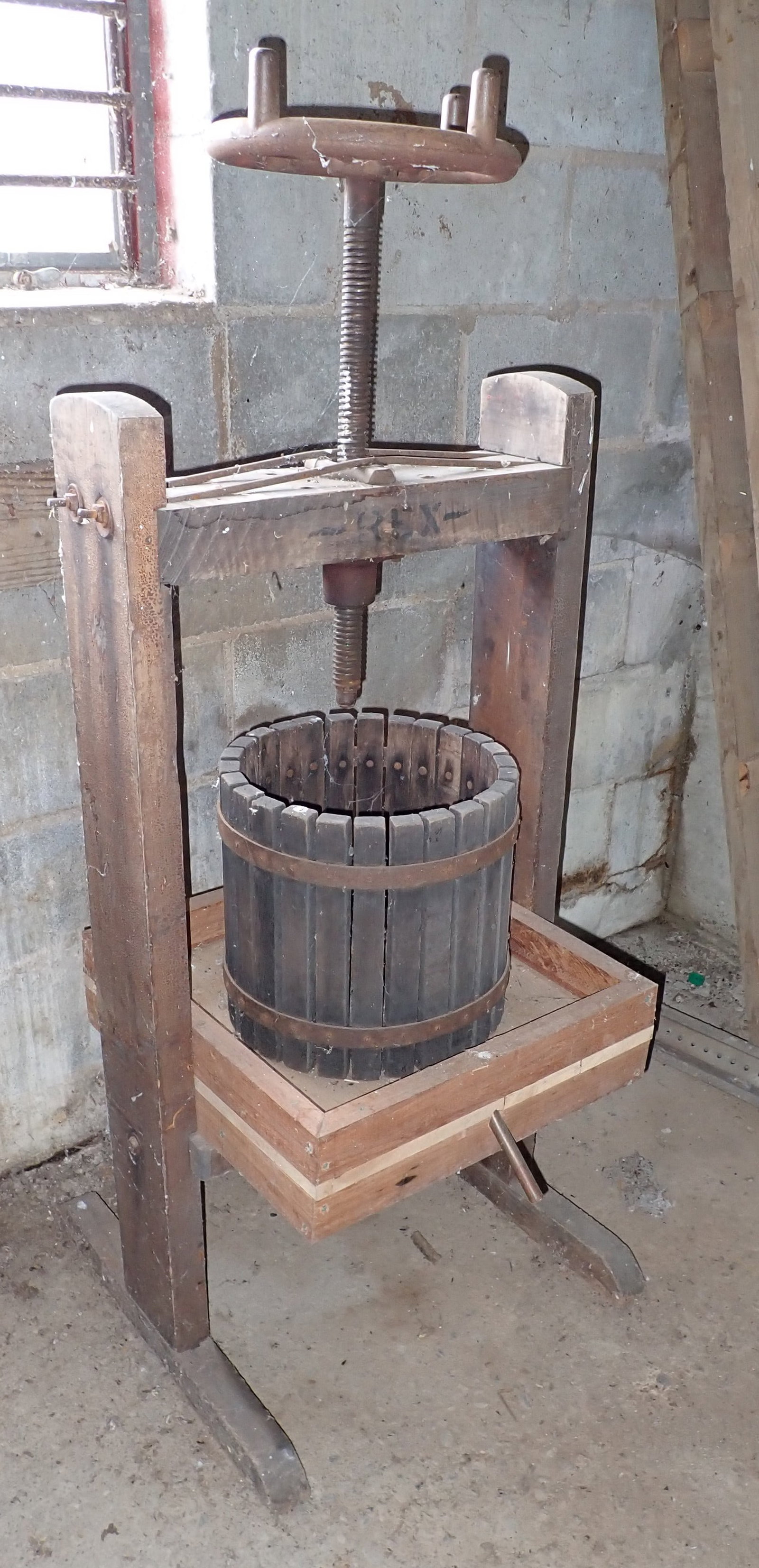 Rex Wine Press: Approx 22 1/2" x 23" x 56" tall. No shipping ! Bring help to remove !