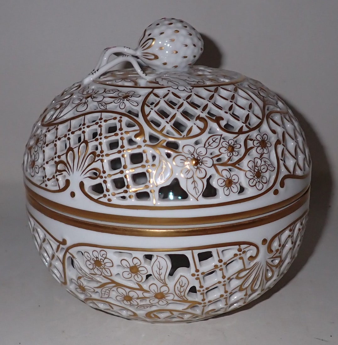 Herend Pierced Potpourri Bowl: Approx 6" in diameter and 6" tall.