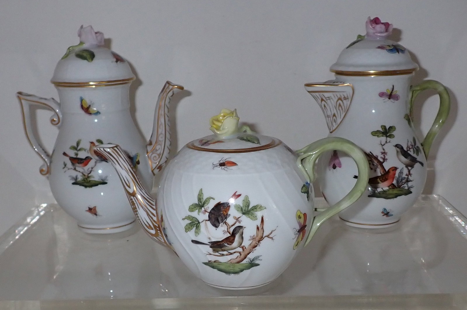 3 Herend Teapots: Tallest are approx 6" tall.