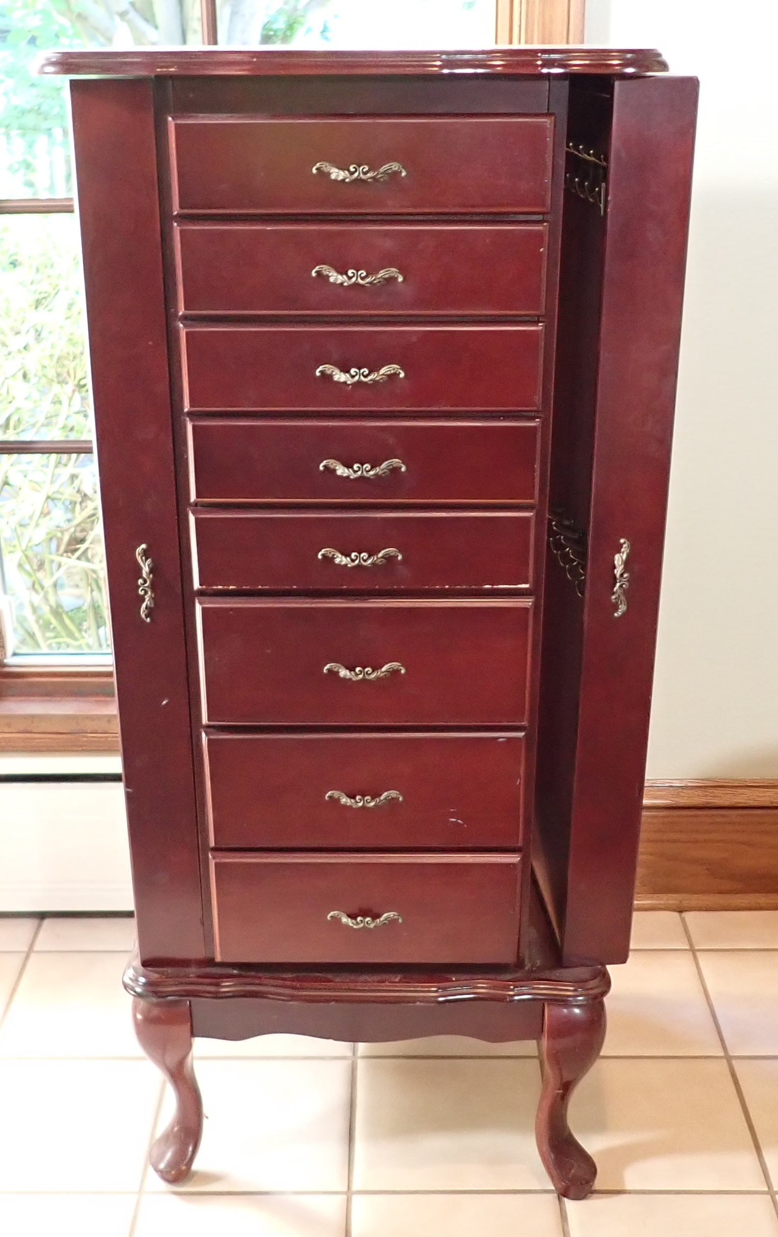 Jewelry Cabinet: Approx 14 3/4" x 18" x 41" tall. No shipping ! Bring help to remove