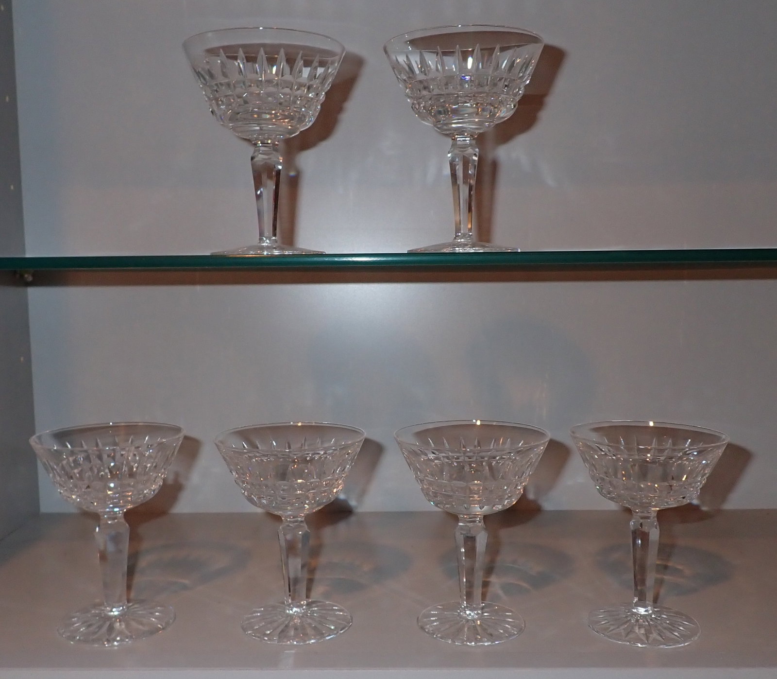 6 Waterford Crystal Cocktail Glasses: Apprx 3 1/8" in diameter and 4 1/8" tall