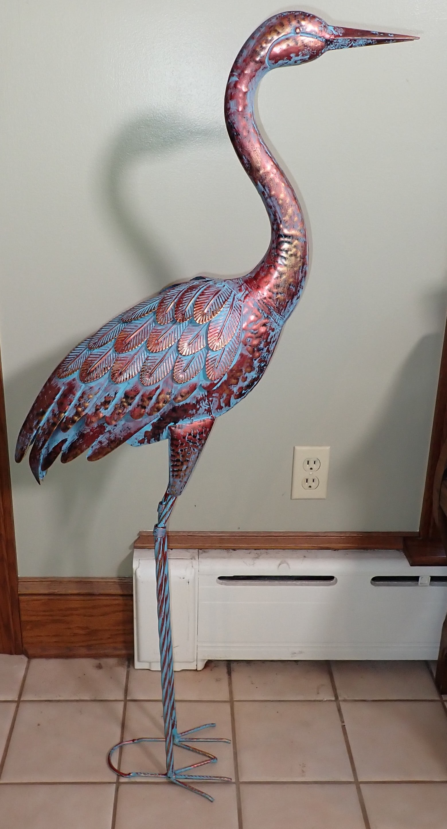 Tin Stork: Approx 47 3/4" tall. No shipping