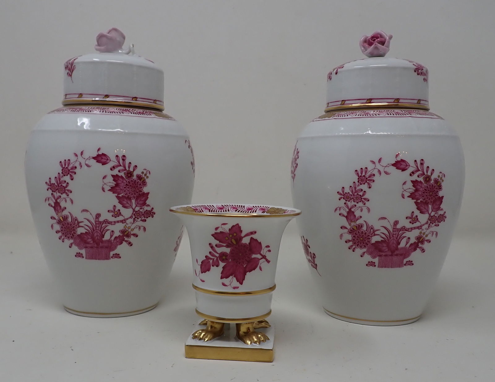 Pair of Herend Chinese Bouquet Jars Footed Vase (1 of 4)