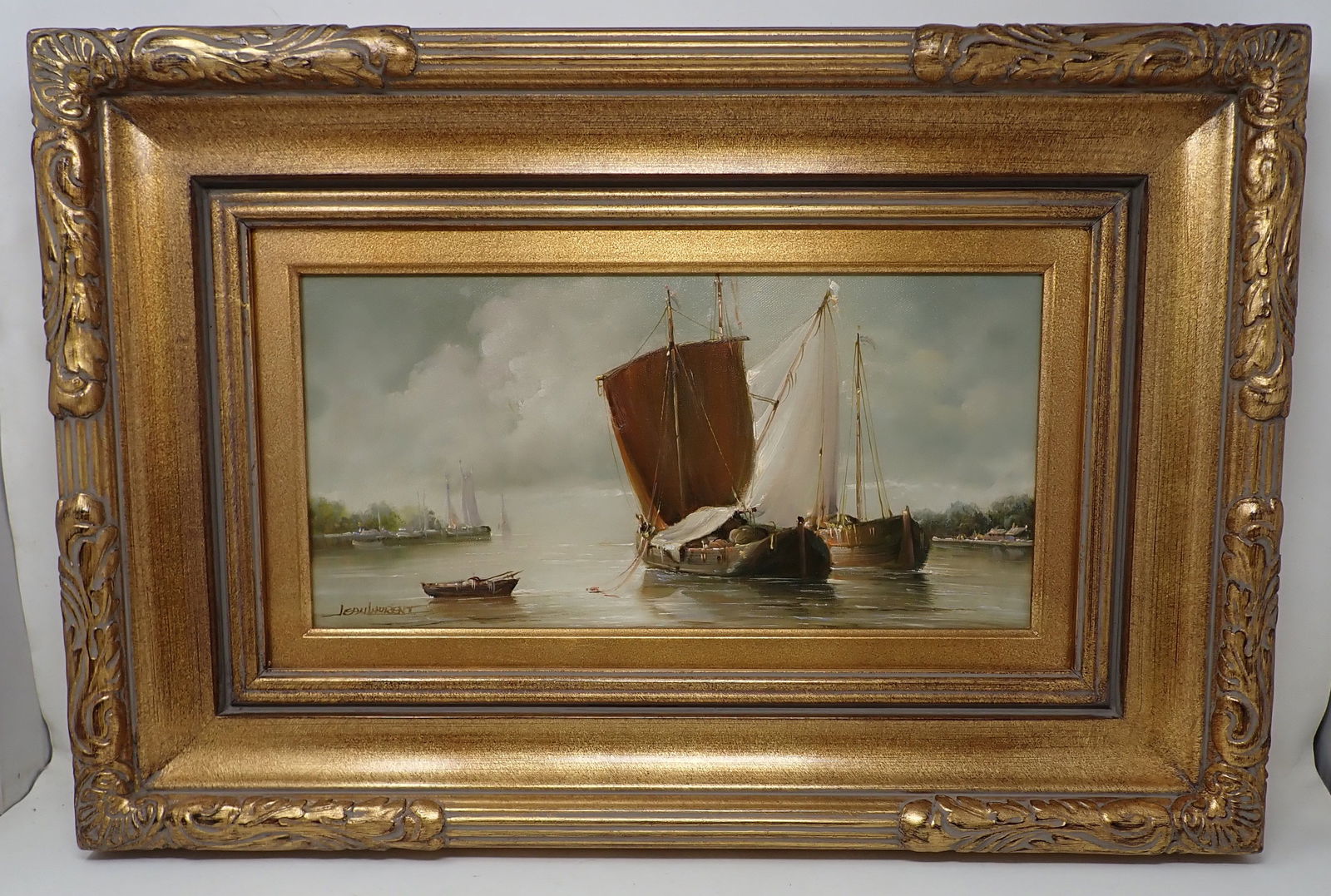 Jean Laurent Harbor Oil on Canvas Painting (1 of 5)