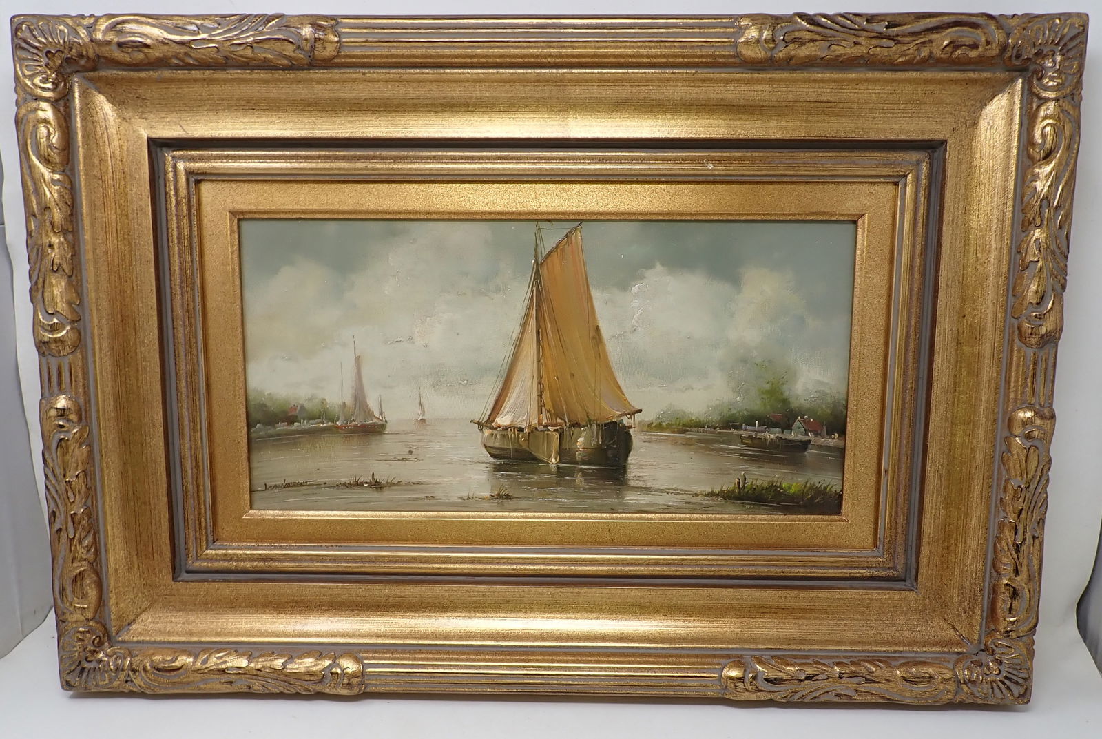 Jean Laurent Harbor Oil on Canvas Painting (1 of 5)