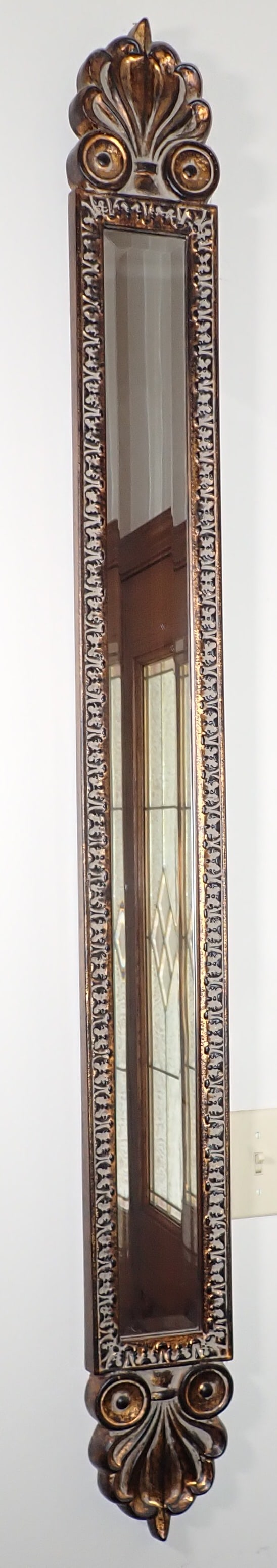 Pair of Decorator Foyer Mirrors: Plastic framed mirrors are approx 5 3/4" x 61 1/2" and also have a beveled edge. No shipping !
