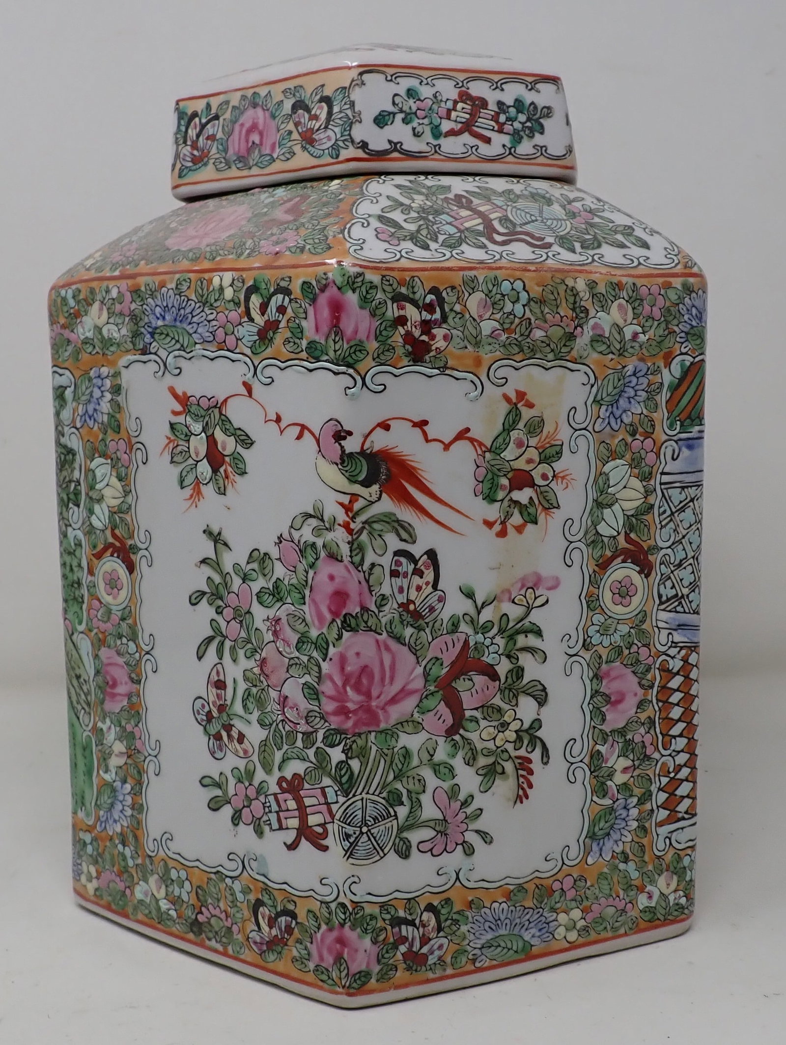 Chinese Tea Caddy: Approx 7 1/4" x 8" x 10 1/2" tall.